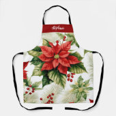 Red Poinsettia Holly Berry Kerstmis gepersonalisee Schort (Voorkant)