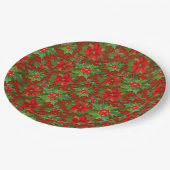 Red Poinsettia Holly Floral Pattern | Kerstmis Papieren Bordje (Gekanteld)