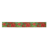 Red Poinsettia Holly Floral Pattern | Kerstmis Satijnen Lint (Voorkant)