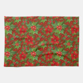 Red Poinsettia Holly Floral Pattern | Kerstmis Theedoek (Horizontaal)