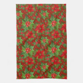 Red Poinsettia Holly Floral Pattern | Kerstmis Theedoek (Verticaal)