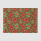 Red Poinsettia Holly Floral Pattern | Kerstmis Tissuepapier (Voorkant)