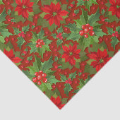 Red Poinsettia Holly Floral Pattern | Kerstmis Tissuepapier (Detail)