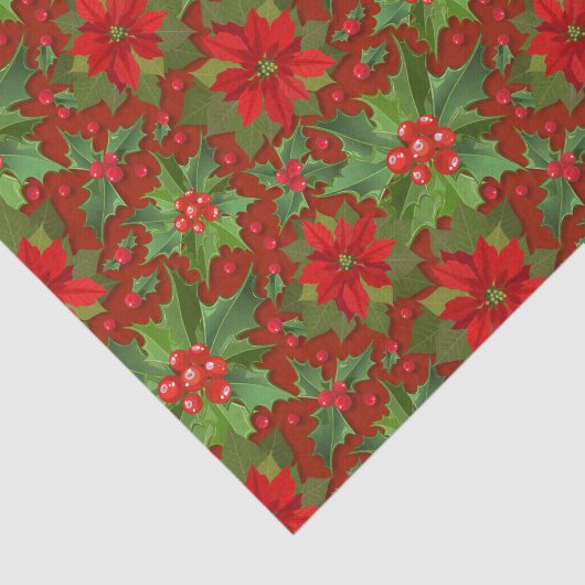 Red Poinsettia Holly Floral Pattern | Kerstmis Tissuepapier (Detail)