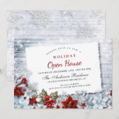 Red Poinsettia Holly kerst Holiday Open House Kaart (Voorkant / Achterkant)