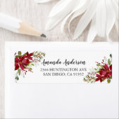 Red Poinsettia Holly Kerstadres Etiket (Insitu)