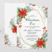 Red Poinsettia Holly kerstafeeënfeest Kaart (Voorkant / Achterkant)
