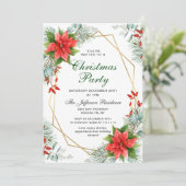 Red Poinsettia Holly Kerstfeest Kaart (Staand voorkant)