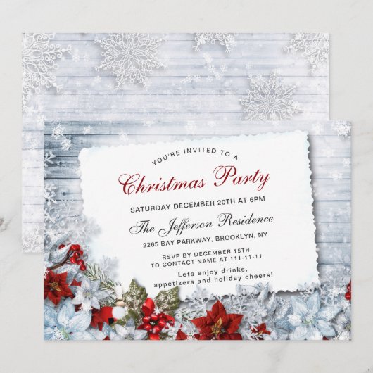 Red Poinsettia Holly Kerstfeest Kaart (Voorkant / Achterkant)