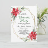 Red Poinsettia Holly Kerstfeest Kaart (Staand voorkant)