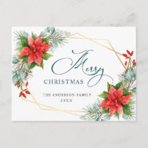 Red Poinsettia Holly kerstfeestdag groet