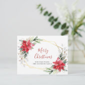 Red Poinsettia Holly kerstfeestdag groet Briefkaart (Staand voorkant)