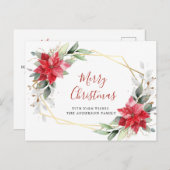 Red Poinsettia Holly kerstfeestdag groet Briefkaart (Voorkant / Achterkant)