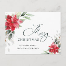 Red Poinsettia Holly kerstfeestdag groet