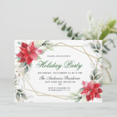 Red Poinsettia Holly Kerstfeestdag Kaart (Staand voorkant)