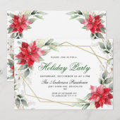 Red Poinsettia Holly Kerstfeestdag Kaart (Voorkant / Achterkant)