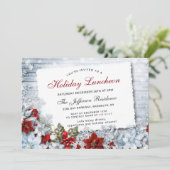 Red Poinsettia Holly Kerstfeestdag Luncheon Kaart (Staand voorkant)