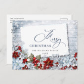 Red Poinsettia Holly Rustic kerstcadeautjes Briefkaart (Voorkant / Achterkant)