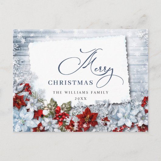 Red Poinsettia Holly Rustic kerstcadeautjes Briefkaart (Voorkant)