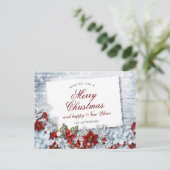 Red Poinsettia Holly Rustic kerstgroet Briefkaart (Staand voorkant)