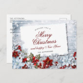 Red Poinsettia Holly Rustic kerstgroet Briefkaart (Voorkant / Achterkant)