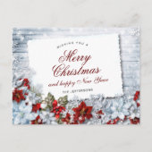 Red Poinsettia Holly Rustic kerstgroet Briefkaart (Voorkant)