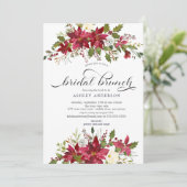 Red Poinsettia Holly Vrijgezellenfeest Brunch Kaart (Staand voorkant)