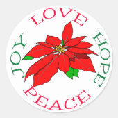 Red Poinsettia Hope Holiday Ronde Sticker (Voorkant)