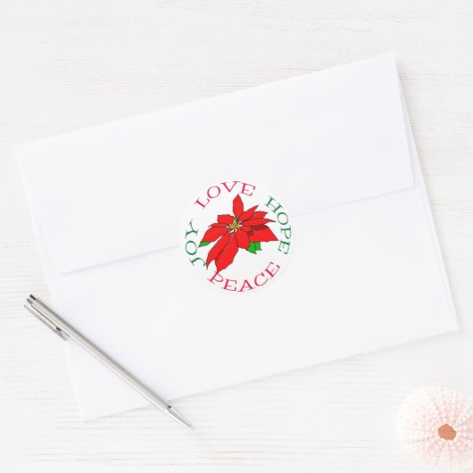 Red Poinsettia Hope Holiday Ronde Sticker (Envelop)