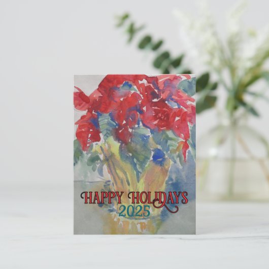 Red Poinsettia Impression #190324 Holiday Briefkaa Feestdagenkaart (Staand voorkant)