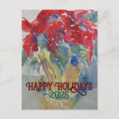 Red Poinsettia Impression #190324 Holiday Briefkaa Feestdagenkaart (Voorkant)