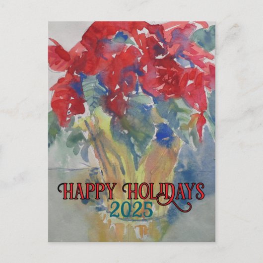 Red Poinsettia Impression #190324 Holiday Briefkaa Feestdagenkaart (Voorkant)