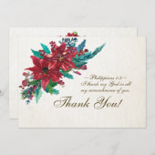 Red Poinsettia Inspirerend Bijbel Verse Kerstmis Bedankkaart (Voorkant / Achterkant)