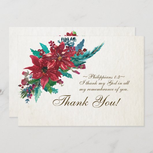 Red Poinsettia Inspirerend Bijbel Verse Kerstmis Bedankkaart (Voorkant / Achterkant)