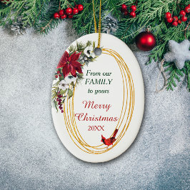 Red Poinsettia Kardinaal Gold Lijst Kerstmis Keramisch Ornament