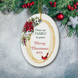 Red Poinsettia Kardinaal Gold Lijst Kerstmis Keramisch Ornament