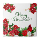 Red Poinsettia kardinaal Kerstmis Tegeltje (Voorkant)