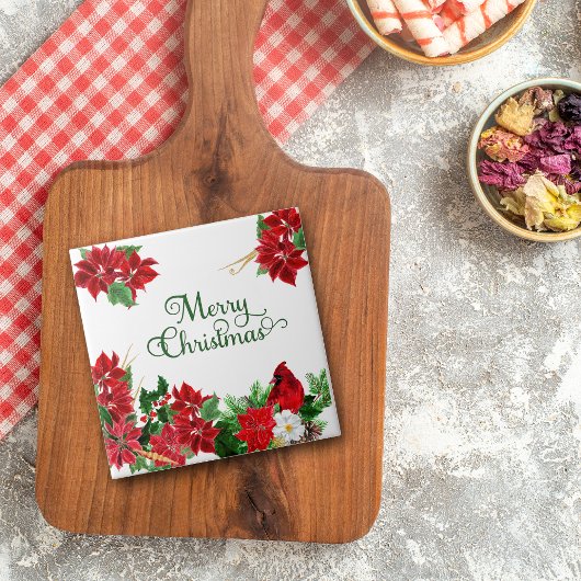 Red Poinsettia kardinaal Kerstmis Tegeltje