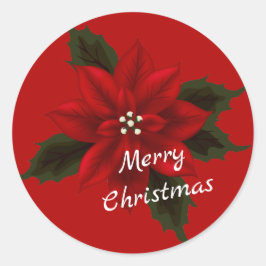 Red Poinsettia kerrood Ronde Sticker