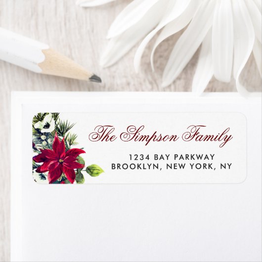 Red Poinsettia kerruitlabel Etiket (Insitu)