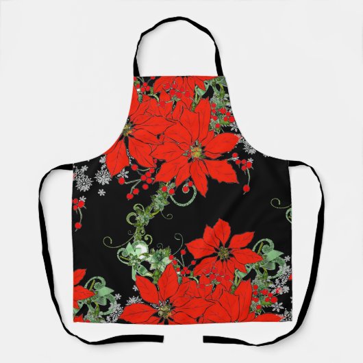 Red Poinsettia Kerst All-Over Print Schort (Voorkant)