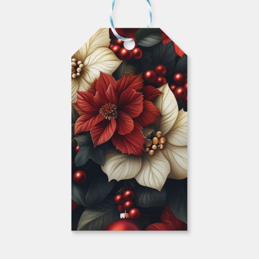 Red Poinsettia kerst Cadeaulabel (Achterkant)