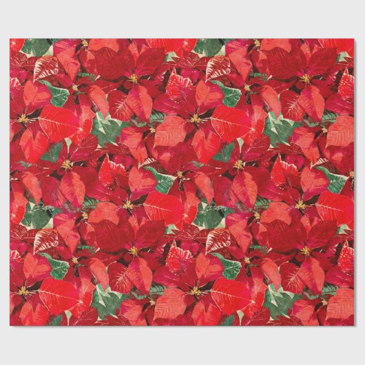 Red Poinsettia kerst Cadeaupapier (Vlak)