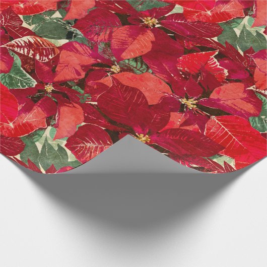 Red Poinsettia kerst Cadeaupapier (Hoek)