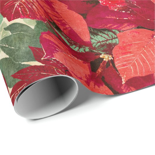 Red Poinsettia kerst Cadeaupapier (Rol Hoek)