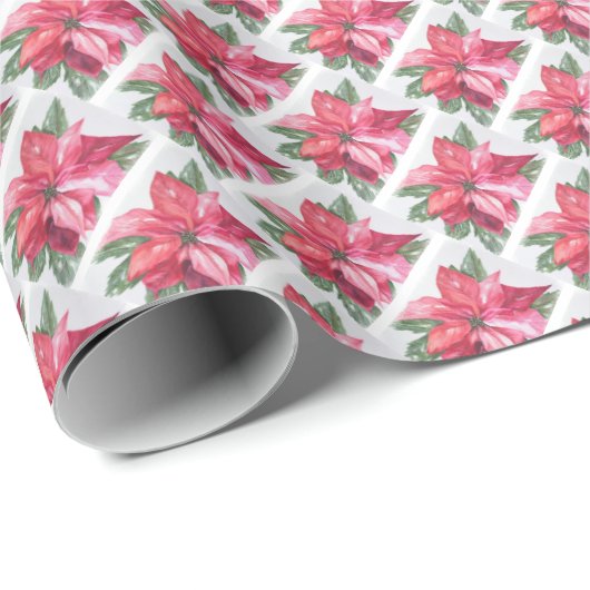 Red Poinsettia kerst Cadeaupapier (Rol Hoek)