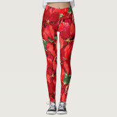 Red Poinsettia kerst Leggings (Voorkant)
