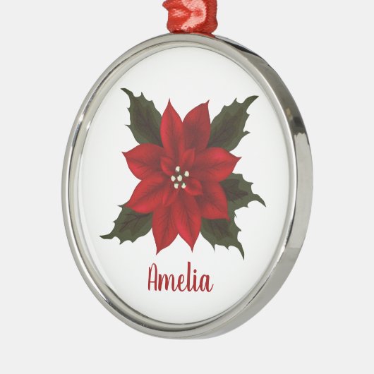 Red Poinsettia kerst op maat Metalen Ornament (Links)