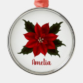 Red Poinsettia kerst op maat Metalen Ornament (Voorkant)