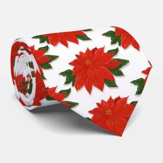 Red Poinsettia kerst Stropdas (Opgerold)